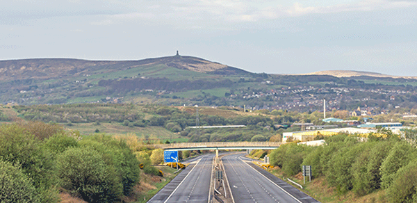 Motorway route leading to nearby Darwen Tower